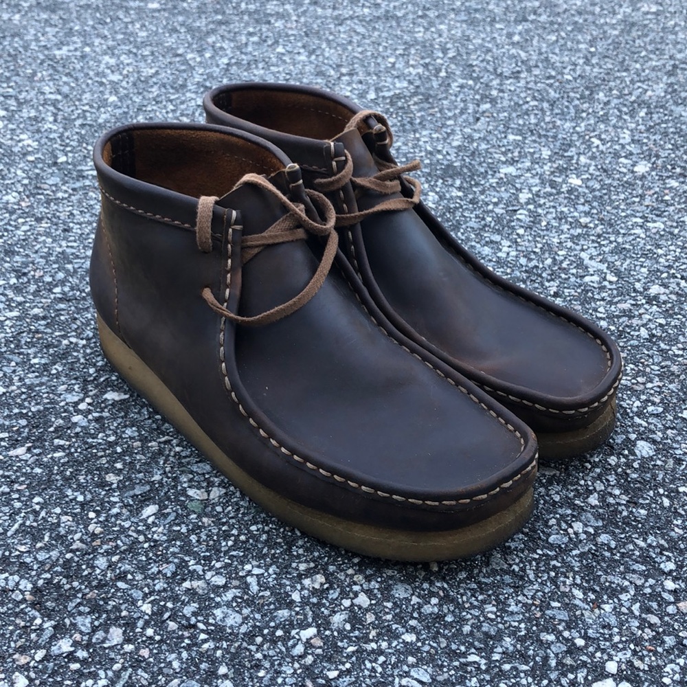 Dark brown Clark wallabees